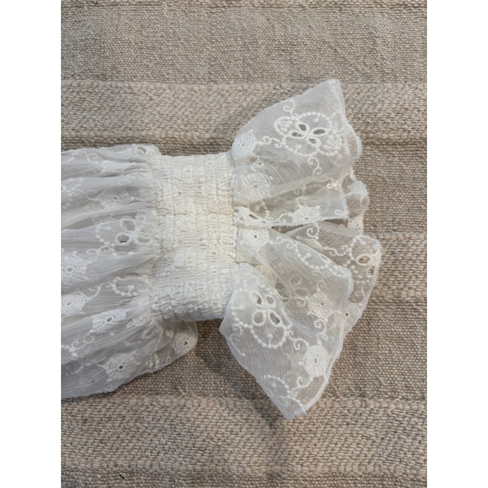 Alice + Olivia Norah White Lace Eyelet Blouse Balloon Sleeves Cottagecore Size M - Picture 7 of 9